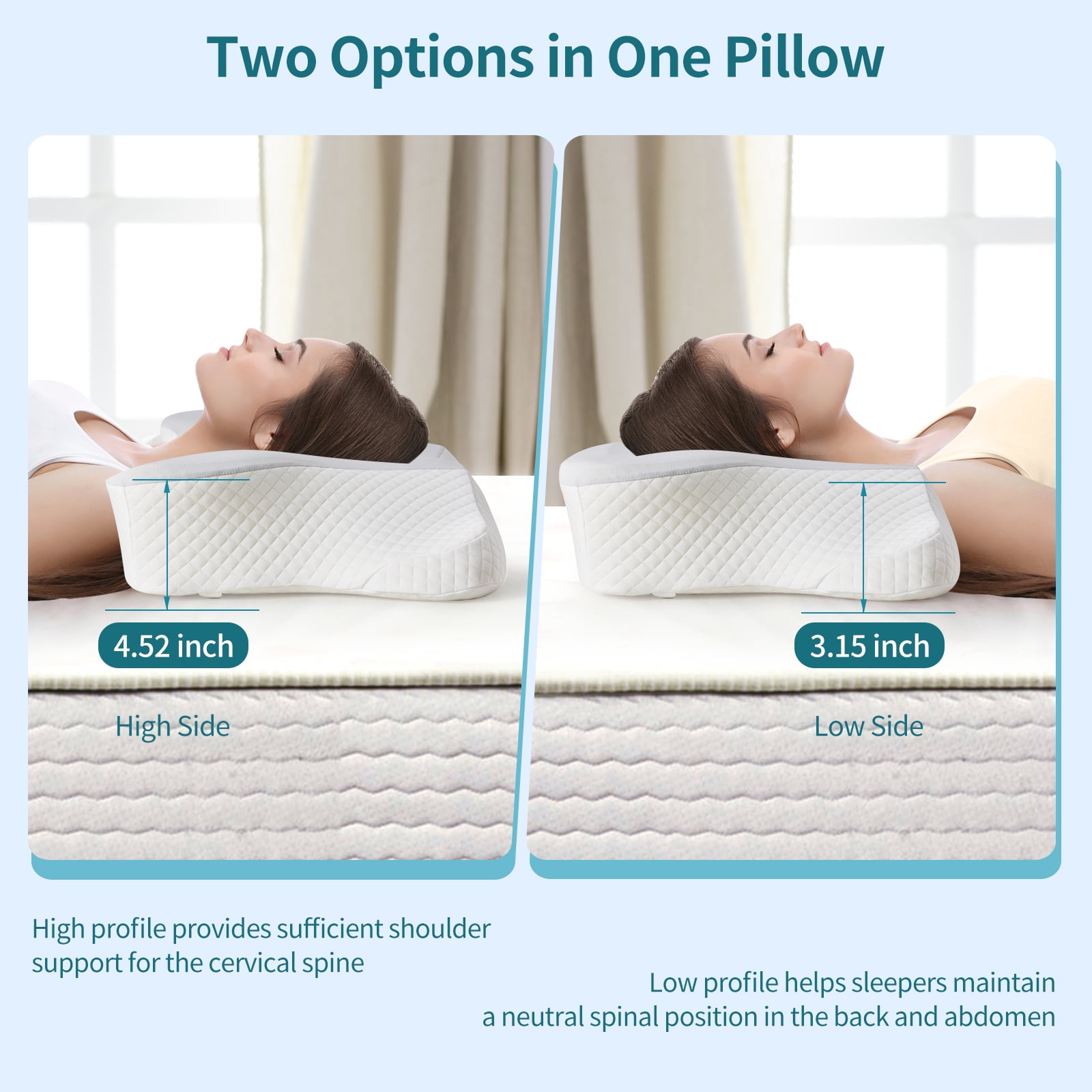 LIFERECORD Cervical Neck Pillow for Pain Relief, Ergonomic Memory Foam Pillow with Cooling Cover, Dual Height Orthopedic Contour Pillow for Side, Back, Stomach Sleepers