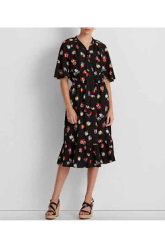 Womens Floral Calf Midi Dress