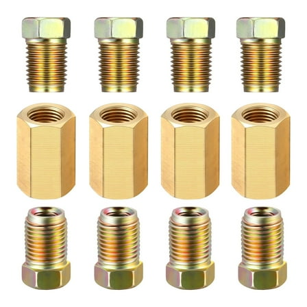 Brake Line Fittings Kit for 7/16-24 Inverted Flares,12 Fittings for 1/4 Tube,Brass Adapter, Pack of 12