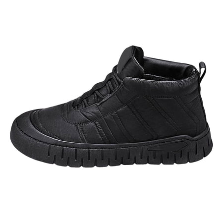 Men s Fleece Lined Ankle Boots Winter Warm Slip On Sneakers Casual Platform Non Slip Lace Up Tennis Shoes Black 8.5