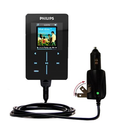 Intelligent Dual Purpose DC Vehicle and AC Home Wall Charger suitable for the Philips GoGear HDD1830/17 - Two critical functions, one unique charger -