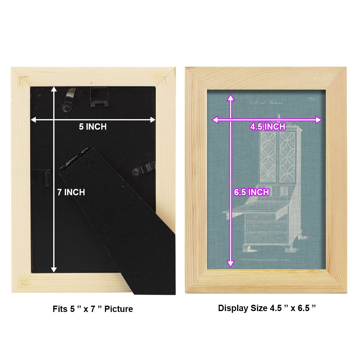 Hepplewhite Desk & Bookcase II - Framed Print w/glass - Natural Wood