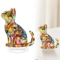 Cat Figurine Yellow - Colorful Desktop Decoration Acrylic Decorative Logo Cat Colored 2D Flat Decoration Mini Cat Decoration Desktop Decoration - 1 Cat Figurine
