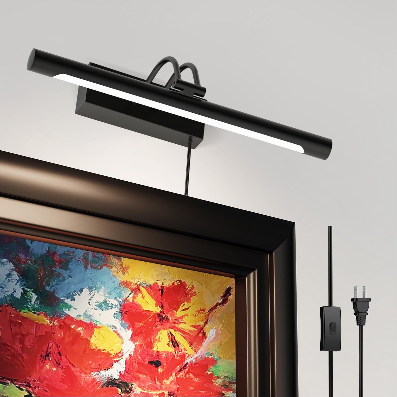 Black Hardwired LED Picture Light - 14-Inch Wall Sconce for Artwork, Dart Boards, and Gallery Displays