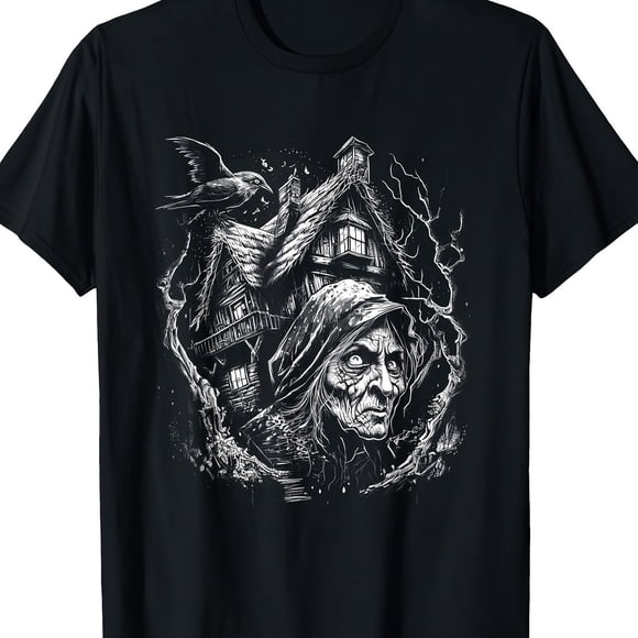 Men's Baba Yaga T-Shirt - 100% Cotton 220g Heavyweight - Slavic Folklore Witch & Mystical Dancing House Design - Loose Fit Round Neck Casual Tee for /East European Culture Fans