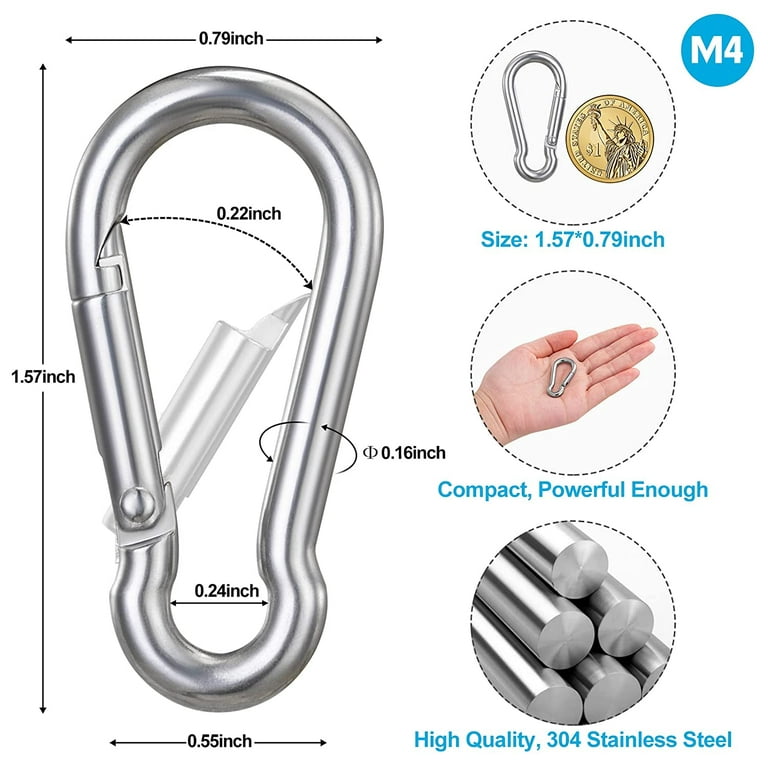 10PCS Stainless Steel Carabiners Caribeener Clips, 1.57 Inch Small  Caribeaner Spring Snap Hooks, Heavy Duty Keychain Clip, Qick Link for  Keys/Water Bottle/Pet Tags/Feeders/Flag Rigging/Hiking/Camping 