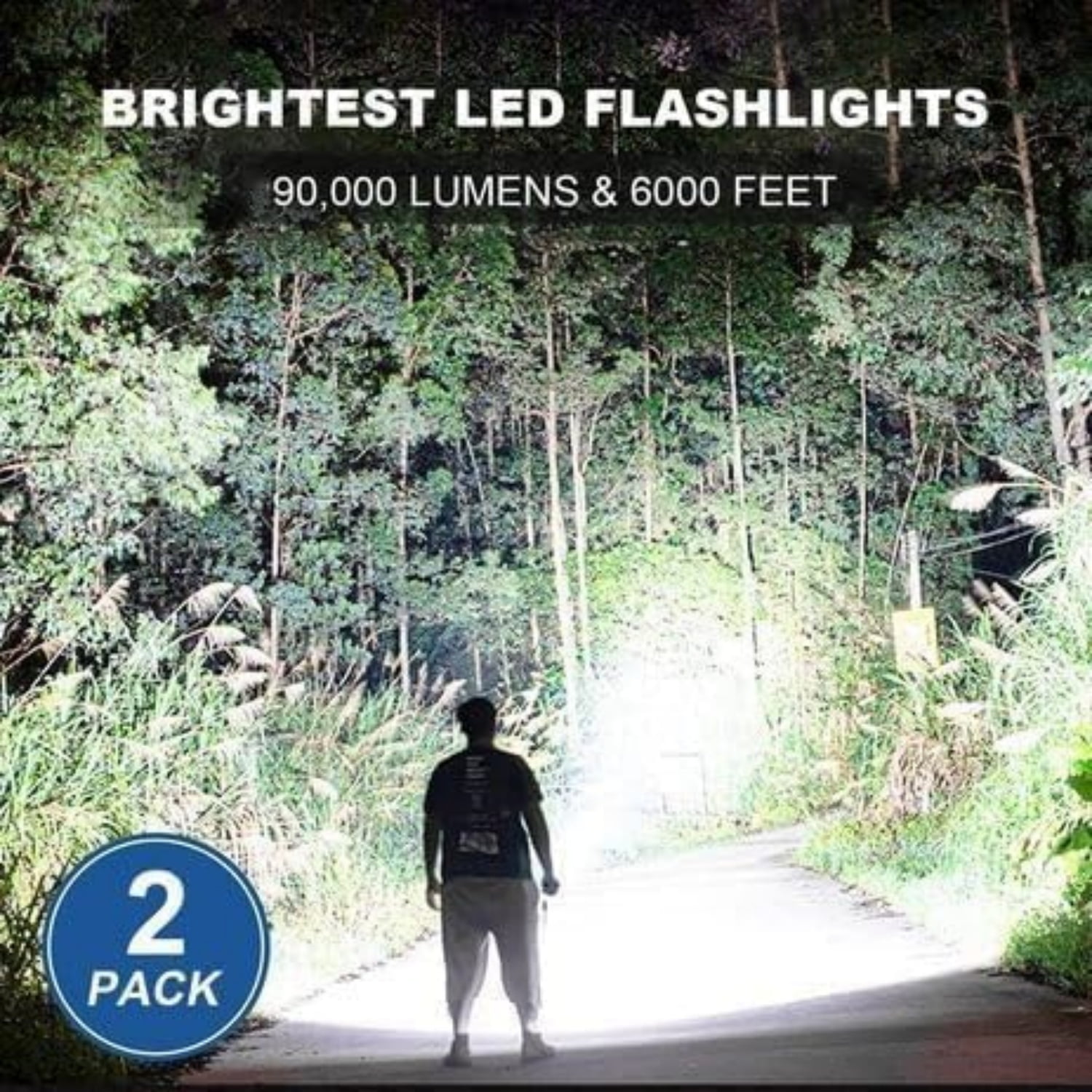 Flashlights 90,000 Lumen High Lumens Rechargeable 2 Pack, Brightest Flash Light with 5 Modes & 18H Runtime, IPX7 Waterproof, Powerful Handheld Flashlights for Home Camping Hiking