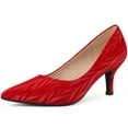 thumbnail image 1 of BLISSFUL STEP Women's Pointed Toe Printed Slip on Kitten Heel Pumps Red (Size 6), 1 of 6