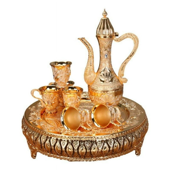 8 PCS Vintage Style Decanter Set Set With Cups And Tray Gold