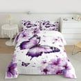 thumbnail image 3 of Manfei Chic Butterfly Queen Comforter Set,Country Floral Bedding Sets,White Purple Bedding Comforter Set For Girls Kids,Breathable Home Decor Reversible,3-Piece, 3 of 9