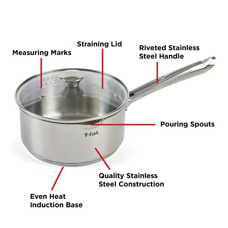 T-FAL COOK & STRAIN STAINLESS STEEL SAUCEPAN 3QT