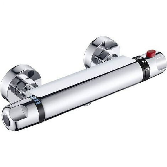 Chrome Thermostatic Shower Mixer - Burn-Proof - Bathtub Filler Faucet with Exposed Shower Head