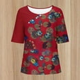 thumbnail image 6 of WREESH Womens T-Shirts Casual Floral Print Pullover Round Neck Short Sleeved Top Red, 6 of 6