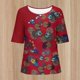 thumbnail image 3 of Tops Florales para las Mujeres Impreso Suéter Cuello Redondo Manga Corta, Ligero Y Casual Tops Cortos para las Mujeres, 3 of 5