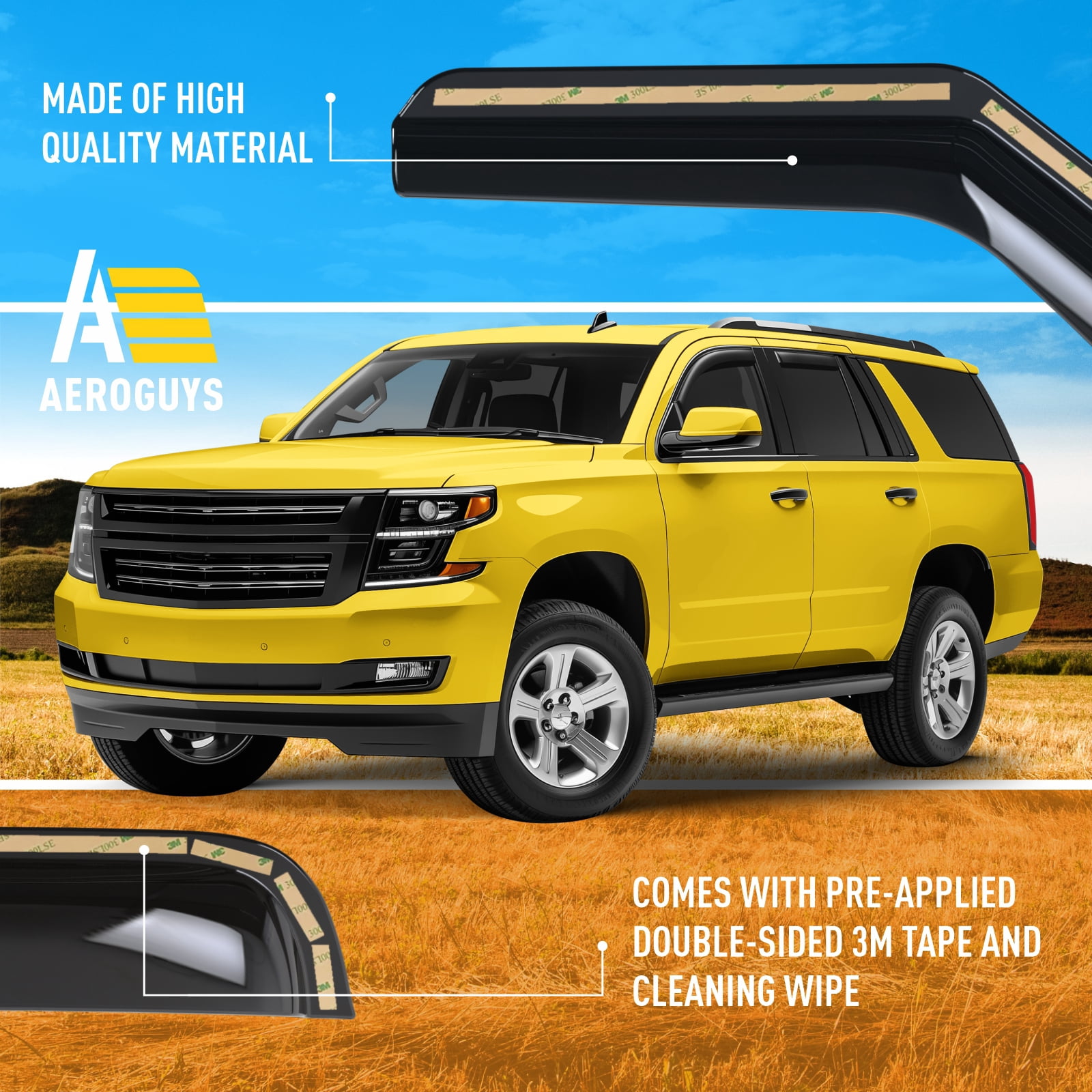 AEROGUYS In-Channel Window Deflectors Extra Durable Window Visors Rain Guards Fit for Chevrolet (Chevy) Tahoe/GMC Yukon 2015-2020, Sun Visors, Wind Vent Visors, Truck Accessories- 4 pcs. AG0172