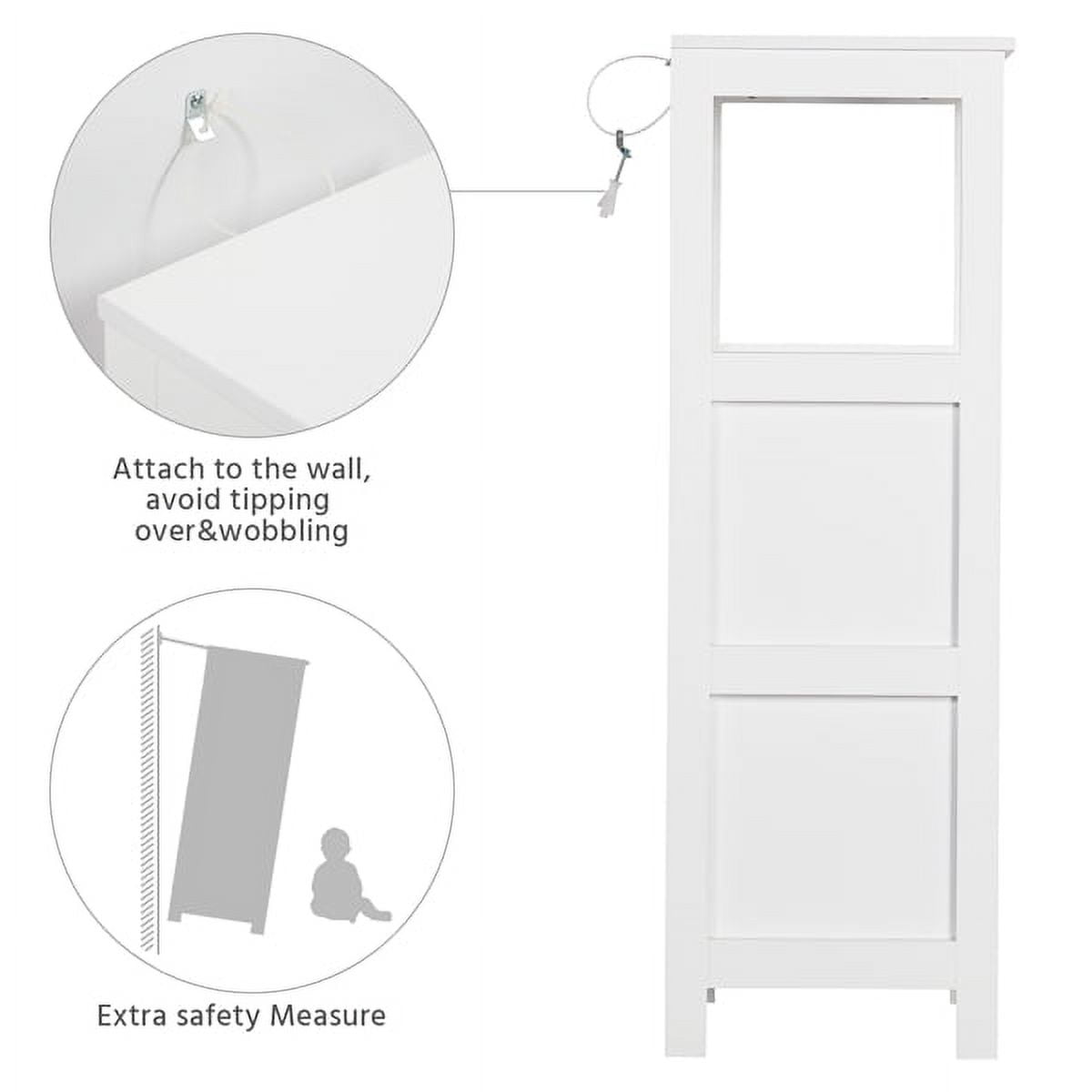 Alden Design Adjustable 3 Tiers Bathroom Cabinet Modern Storage Organizer Heavy Duty Vanity Stylish Floor Cabinet, White