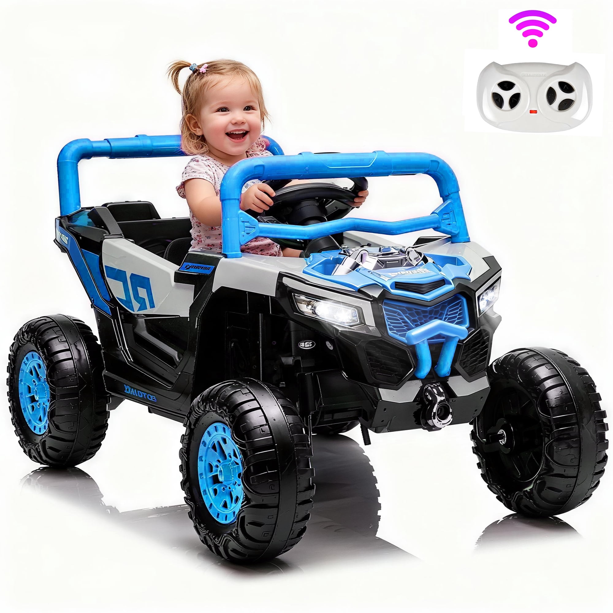 iRerts 12V Electric Ride On Toys UTV, Ride On Cars with Remote Control, Music Player, LED Lights, Electric Ride on Vehicles Kids Cars for Toddlers Boys Girls Ages 3-5 Gifts, Blue