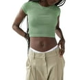 thumbnail image 4 of xiaxaixu Women Short Sleeve Crop Tops Solid Color Crew Neck Slim Fit Knitted Ribbed T-Shirts Summer Exposed Navel Shirts, 4 of 6
