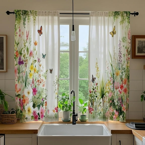 Bohemian floral kitchen curtains spring flowers short bathroom curtains watercolor plants 2 panel curtains cafe women bedroom curtains layered curtains 28x40 inches