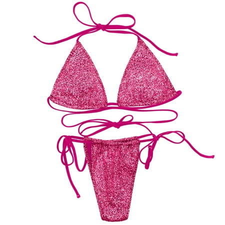 Eashery Bikinis Sets for Women for Swimming Bottom Wrap Bikini Top Hot Pink Medium