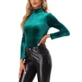 thumbnail image 4 of INSPIRE CHIC Chemise à Manches Longues pour Femme Col Montant en Velours Extensible Col Roulé Blouse Basique Hauts Vert m, 4 of 5