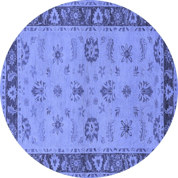 Ahgly Company Machine Washable Indoor Round Oriental Blue Traditional Area Rugs, 3' Round