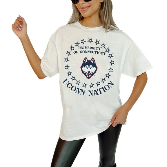 Women's Gameday Couture White UConn Huskies On Point Oversized T-Shirt