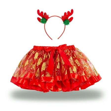 

YJ.GWL Baby Girls Christmas Sequins Tutu Skirts Xmas Mesh Princess Party Wedding Dress with Handwear