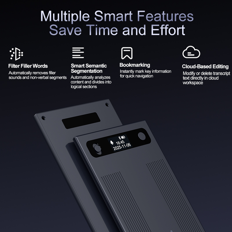 MUSICOZY AI Voice Recorder,Note Voice Recorder Transcribe&Summarize,AI Noise Cancellation Technology,Supports 120 Languages,64GB Memory APP Control Audio Recorder for Lectures,Meetings,Call,Dark Gray