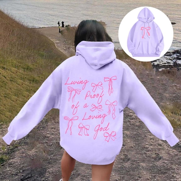 Women's Hoodies Sweatshirts Graphic Word Hoodie Sweatshirt for Women Long Sleeve Cozy Preppy Tops Casual Everyday Wear Purple XL
