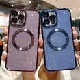 thumbnail image 6 of Compatible with iPhone 13 Pro Max Magnetic Glitter Case, Luxury Plating Cute Bling Clear Phone Case, Compatible with MagSafe for Women Girls with Camera Protector Back Cover - Purple, 6 of 10