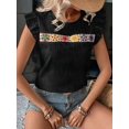 thumbnail image 6 of Women'S Floral Embroidery Blouse Crew Neck Short Sleeve Summer Boho Shirt Black XXL, 6 of 9