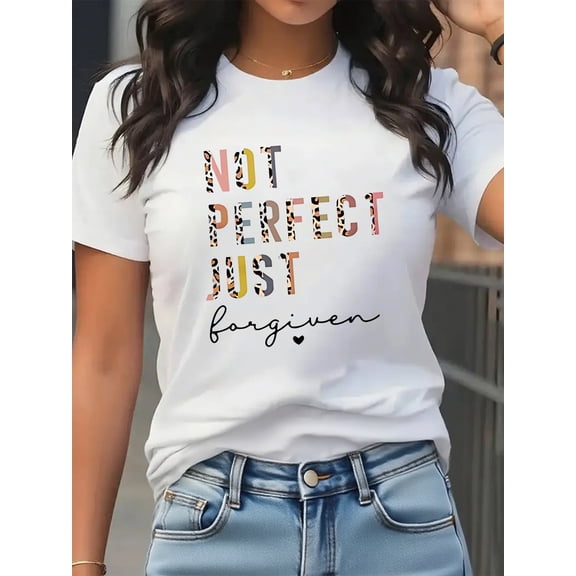 Women Christian T-Shirt Not Perfect Just Forgiven Graphic Shirt Casual Crew Neck Top