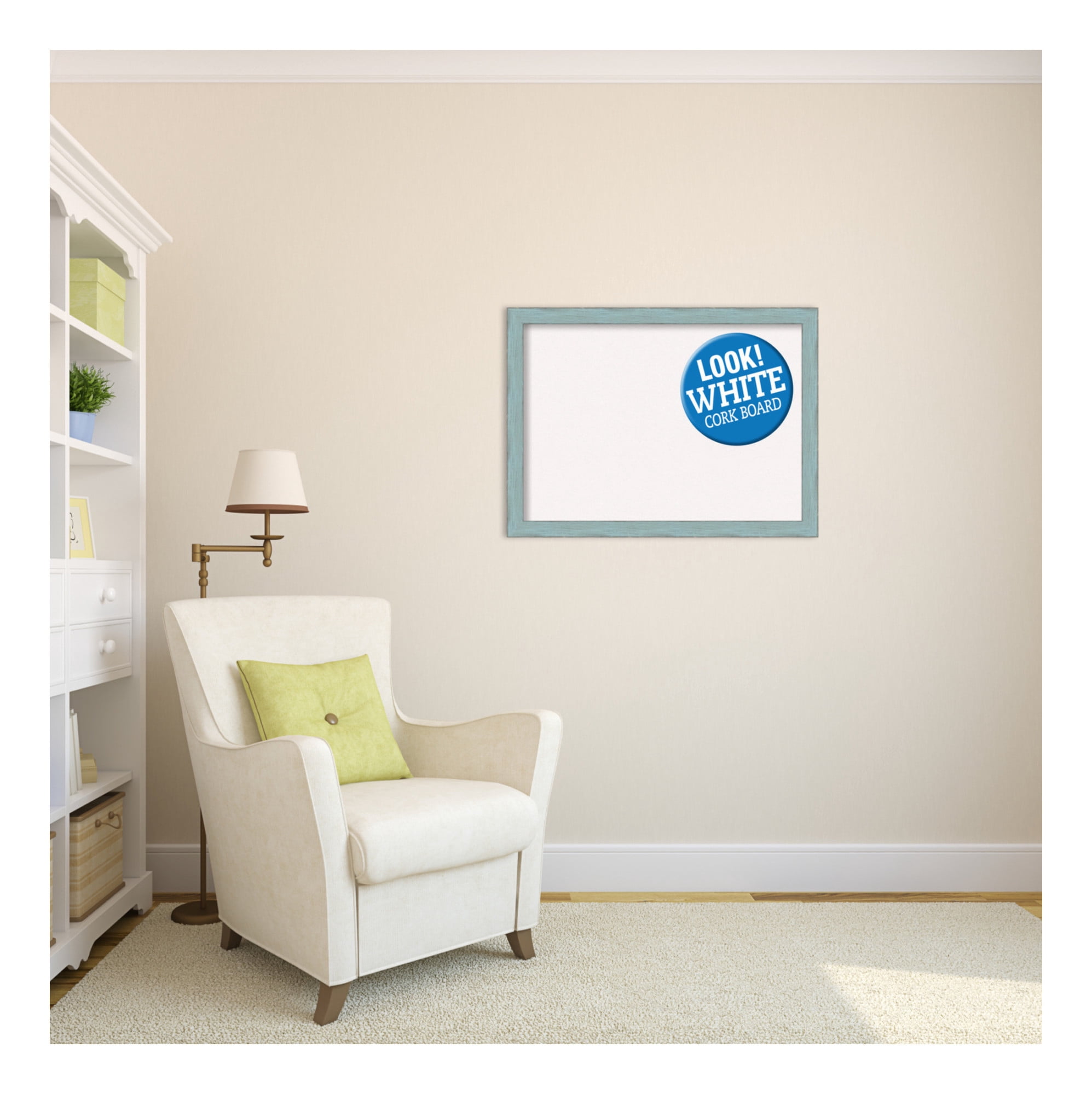 Amanti Art Natural Cork Board Wood Framed Sky Blue Rustic Bulletin Board 30 in. x 22 in.