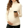 thumbnail image 2 of Ixbnca 2 Pack Women's Maternity Shirts Turtleneck/Crewneck Stretch Pregnancy Tee Long Sleeve Side Ruched Blouses, 2 of 6