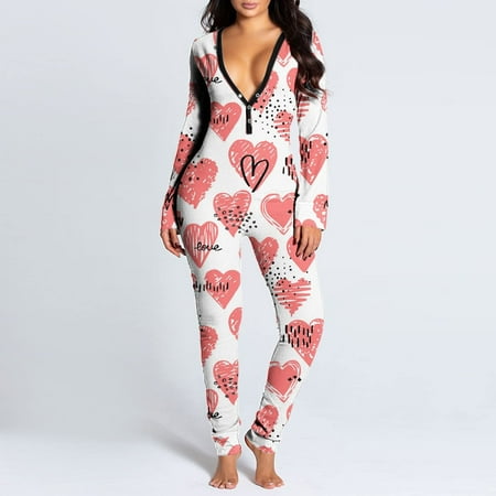 

IWRUHZY Sexy Deep V-neck One-piece Pyjamas for Women Butt Flap Sleepwear 2206P