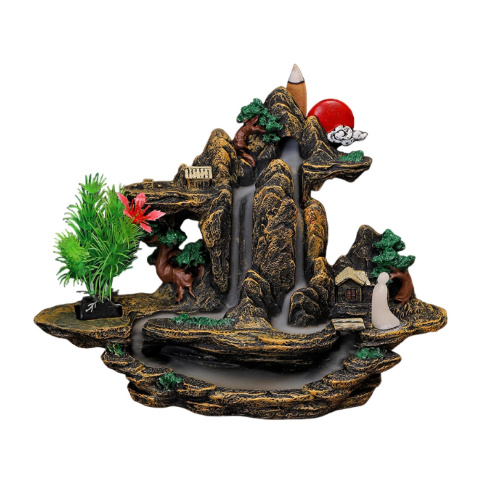 TISHITA Mountain Waterfall Backflow Incense Burner Table Ornament Incense Holder Feng Shui Ornament for Temple Office Yoga Meditation A