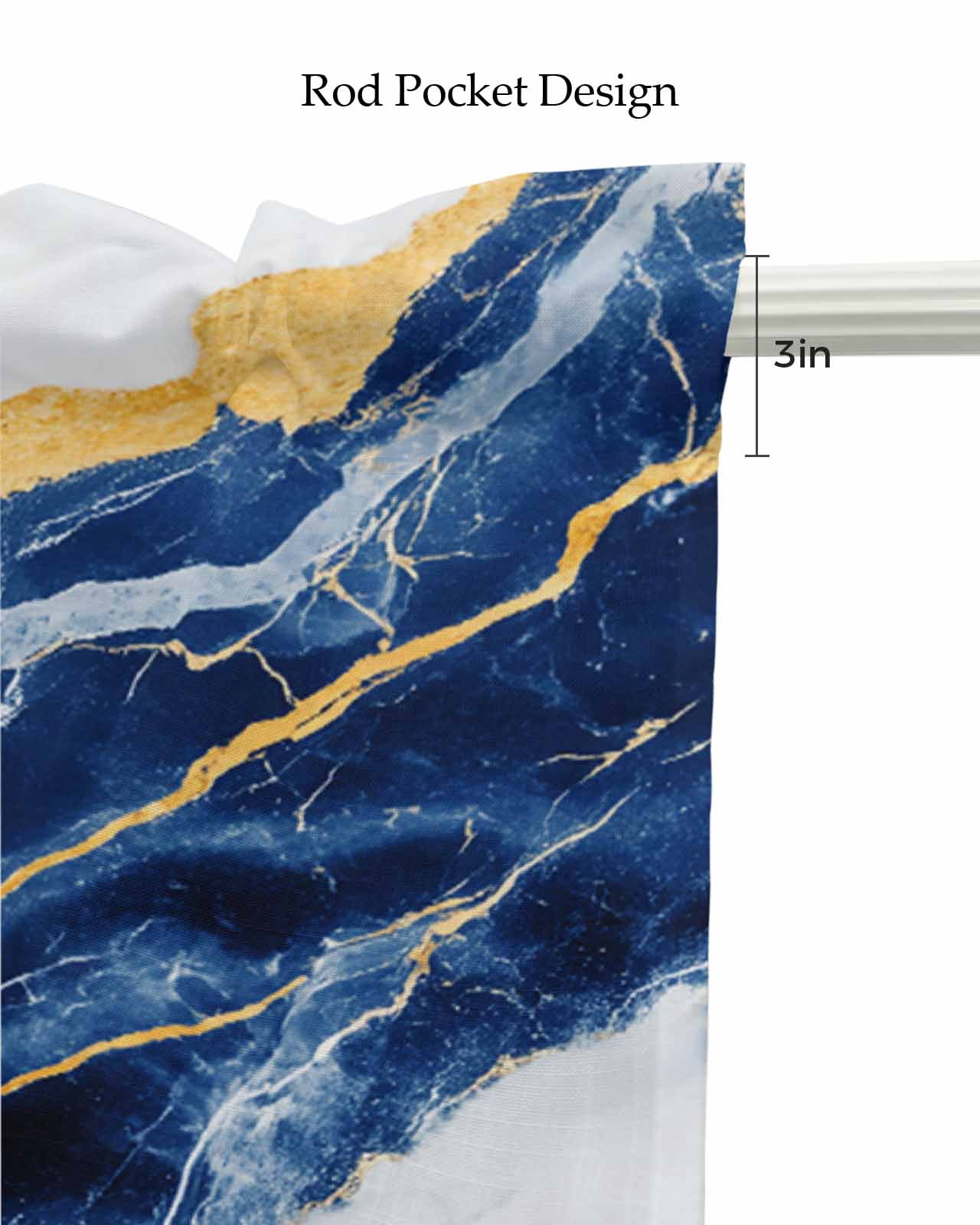 Marble Blue Kitchen Valances for Windows Farmhouse Linen Window Valance Curtain for Living Room Window Treatment Gold Foil Ceramic Style Cracks Scratches Valance Rod Pocket Topper Drape, 60 x 18 Inch
