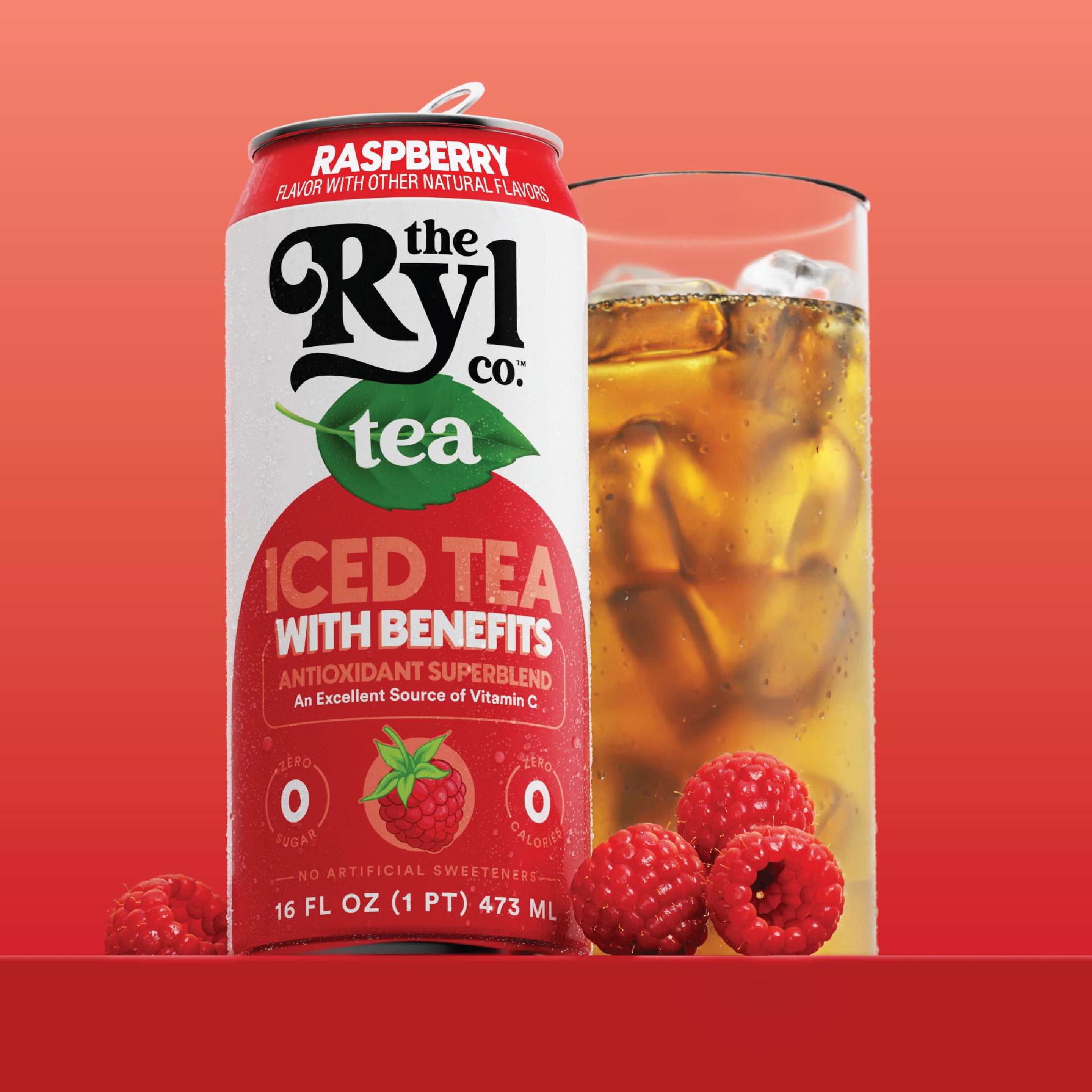 (12 pack) Ryl Iced Tea Raspberry, Zero Sugar Black Tea, Antioxidant Superblend, 16 fl oz Ready-to-Drink Can, No Artificial Sweeteners