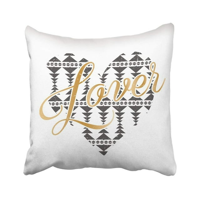 BOSDECO Aztec Motif Ethnique Rempli et Slogan sur et d'Autres Utilisations dans l'Amour Graphique Flèche Coeur Taie d'Oreiller Taie d'Oreiller 18 X 18 Pouces