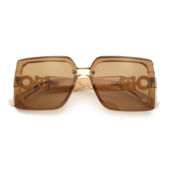 Womens Rhinestone Jewel Hinge Rectangle Rimless Butterfly Diva Sunglasses Peach - Brown