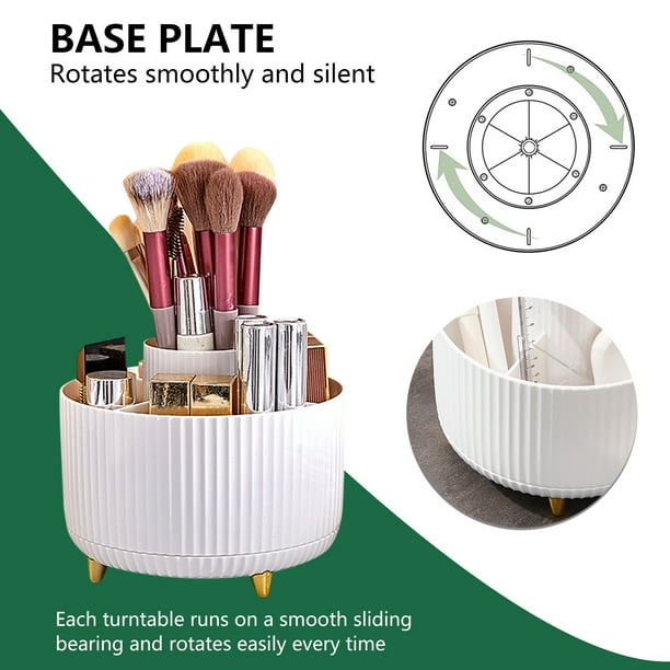 Caja de almacenamiento de cosméticos redonda con 6 ranuras Cajas de maquillaje giratorias de 360 grados (Blanco)