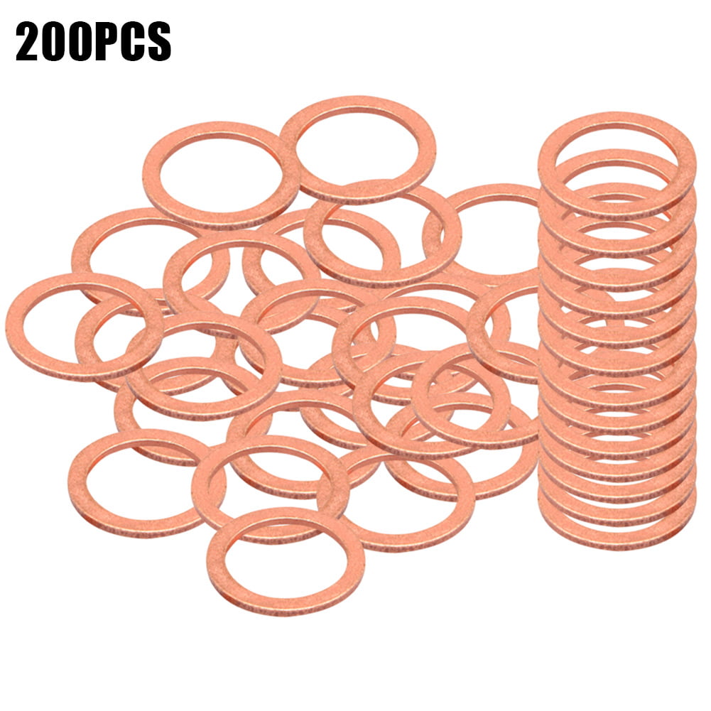 200 Pcs/Box Copper Washer Flat O-Ring Sealing Washers Assortment Kit 