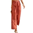 thumbnail image 3 of HUBERY Women Tie Front High Waisted Smocked Wide Leg Tiered Solid Color Pant, 3 of 7