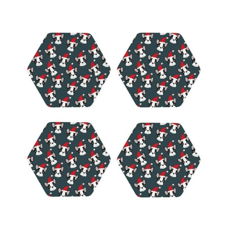 

Lukts Christmas Hat Cute Puppy A Print Leather Drinks Coasters Set of 4 Suitable or Drinks Furniture Protection and Easy Clean up-Hexagon