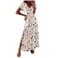 thumbnail image 2 of SMihono Robe Maxi Bohème d'Été pour Femmes Grande Taille Robe d'Été Bohème pour Femmes Imprimée à Manches Courtes Smockée Fluide à Volants Robe de Fête Robe Maxi de Plage Robe Évasée de Plage, 2 of 5