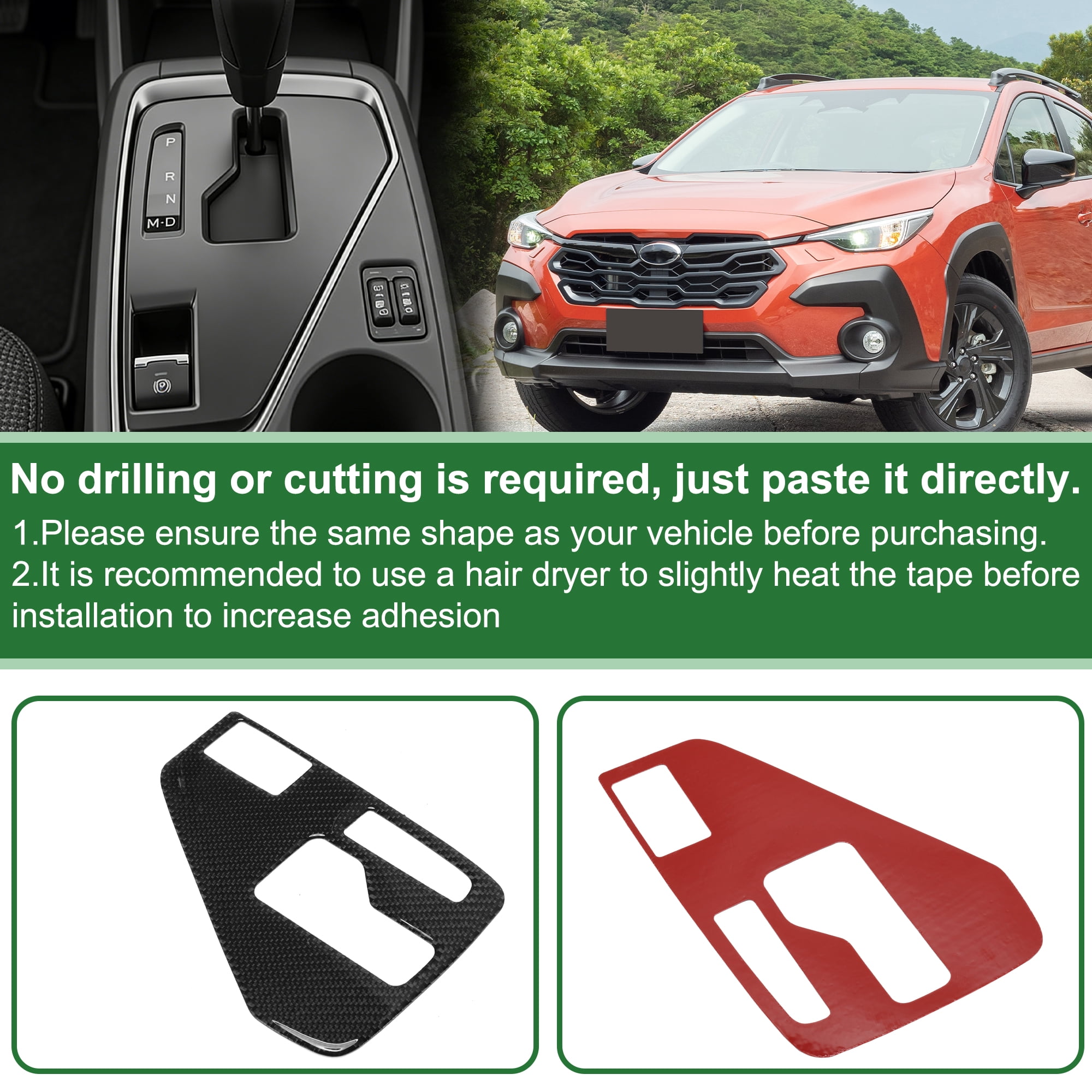 Unique Bargains Carbon Fiber Gear Shift Knob Button Cover for Subaru Crosstrek 2024-2025 Console Gear Panel Decal Trim Sticker Interior Accessories Carbon Fiber Black