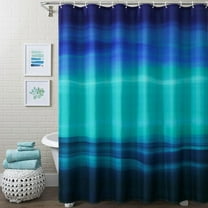 Navy Blue Ocean Shower Curtain Set with Hooks, Abstract Turquoise Teal Ombre Cloth Shower Curtain for Summer Tropical Beach Themed Bathroom Decor, 72" W x 72" L