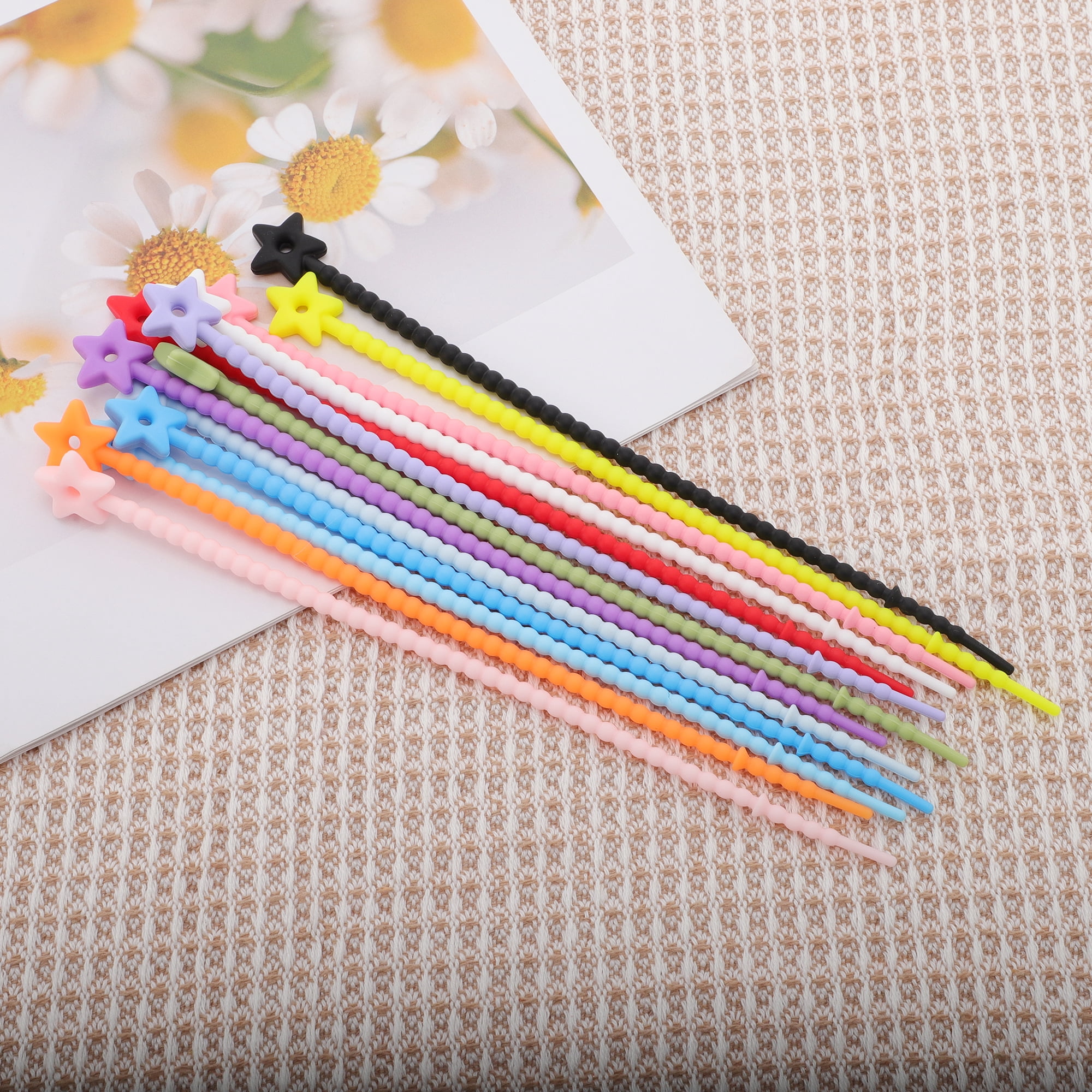 Unique Bargains 10pcs Cord Organizer Silicone Cable Ties Multicolor Black