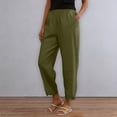 thumbnail image 5 of Soyumi Linen Palazzo Pants for Women, High Waisted Wide Leg Cotton Linen Trendy Beach Pull On Elastic Waist Casual Flowy Pants, Blackish Green, 5 of 9